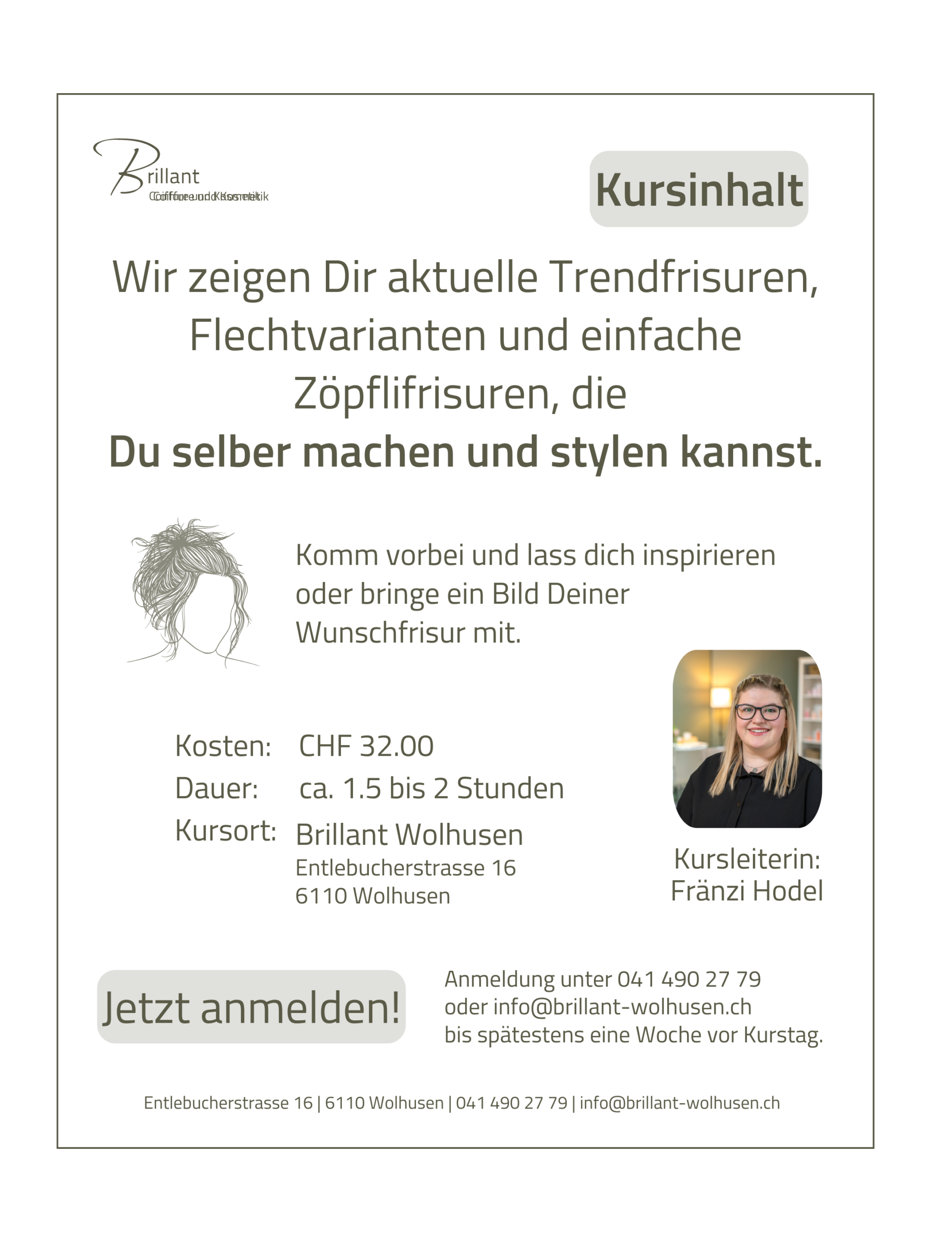 Kursinhalt des Zöpfli-, Flecht- und 5-Minuten-Frisuren-Kurs 2026